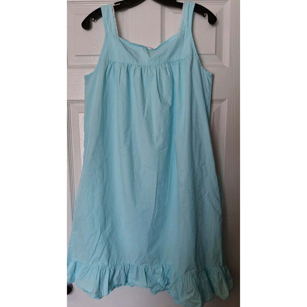 Victorian 100% Cotton Nightgown Large Seafoam Blue Cottagecore Modest Ruffled - Picture 2 of 8